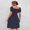 Women's Dresses Polka Dot Puff Sleeve Split Thigh Dress Dress for Women (Color : Navy Blue, Size : X-Small) view 2