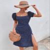 Women's Dresses Polka Dot Puff Sleeve Split Thigh Dress Dress for Women (Color : Navy Blue, Size : X-Small) view 3