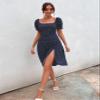 Women's Dresses Polka Dot Puff Sleeve Split Thigh Dress Dress for Women (Color : Navy Blue, Size : X-Small) view 4