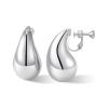 NVWAROCK Silver Screw Drop Clip On Earrings Dupes Teardrop Chunky Non Pierced Earring 14K Real White Gold Plated Hypoallergenic Lightweight Earrings for Women view 1