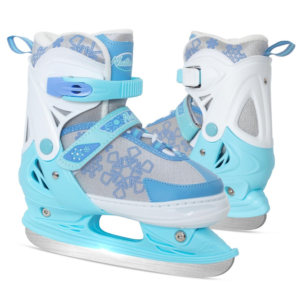 Nattork Adjustable Ice Skates, Blue Ice Skating Shoes for Kids, Boys and Girls, Hockey Lace-Up Skates - Soft Padding and Reinforced Ankle Support with 4 Sizes Adjustments