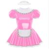 ACSUSS Women's Wet Look PVC Leather French Maid Cosplay Costume Mini Dress with Lace Headband Pink 3X-Large view 4