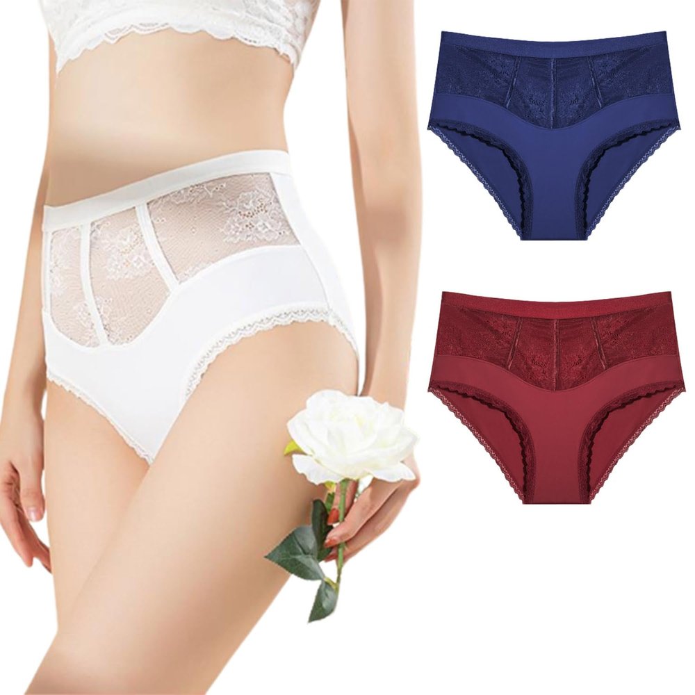 QQLADY Sexy Tummy Control Hip Lifting Seamless Ice Silk Panties,High Waist Ice Silk Briefs For Women (2PCS-c,S)