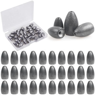 Bullet Fishing Sinkers Worm Weights Lead Fishing Weights Bass Fishing Sinker Freshwater Texas Carolina Rig Punch Shot, 30pcs 1/8oz