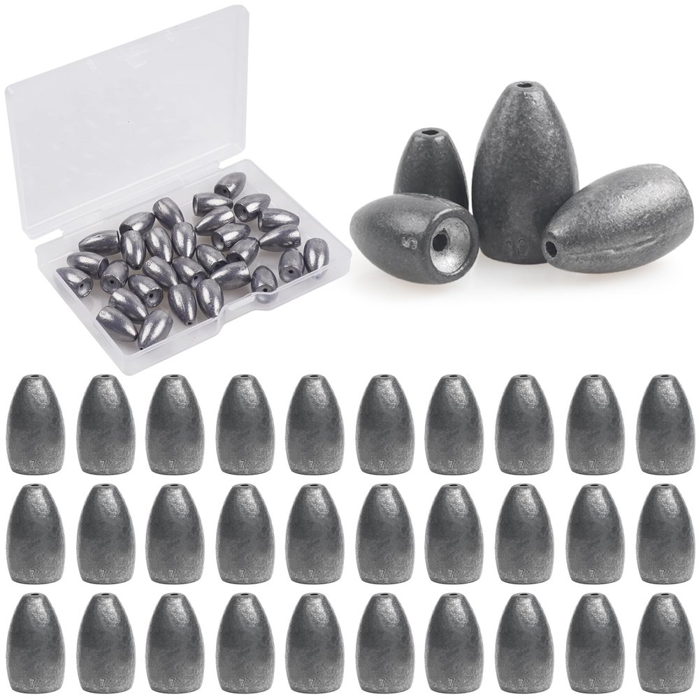 Bullet Fishing Sinkers Worm Weights Lead Fishing Weights Bass Fishing Sinker Freshwater Texas Carolina Rig Punch Shot, 30pcs 1/8oz