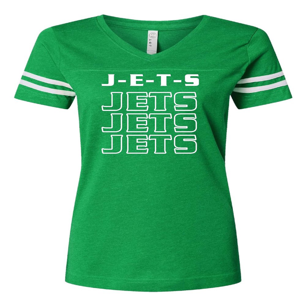 J-E-T-S JetsJetsJets Ladies Womens V-Neck Football Jersey T-Shirt (as1, Alpha, s, Regular, Regular, Ladies Jersey)