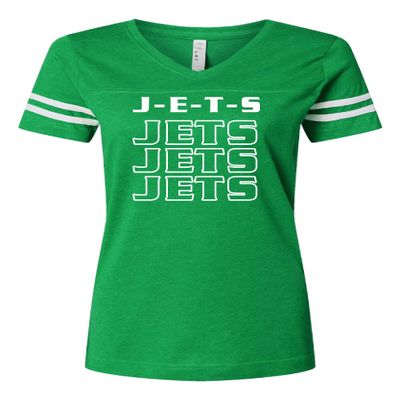 J-E-T-S JetsJetsJets Ladies Womens V-Neck Football Jersey T-Shirt (as1, Alpha, x_l, Regular, Regular, Ladies Jersey)