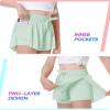 2 Packs Girls Athletic Butterfly Shorts Flowy Shorts for Kids 2-in-1 Tennis Short for Workout(Light Green+Orange,Large) view 2