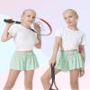 2 Packs Girls Athletic Butterfly Shorts Flowy Shorts for Kids 2-in-1 Tennis Short for Workout(Light Green+Orange,Large) view 3
