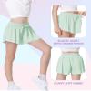 2 Packs Girls Athletic Butterfly Shorts Flowy Shorts for Kids 2-in-1 Tennis Short for Workout(Light Green+Orange,Large) view 4