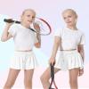 2 Packs Girls Athletic Butterfly Shorts Flowy Shorts for Kids 2-in-1 Tennis Short for Workout(Black+White,X-Small) view 2