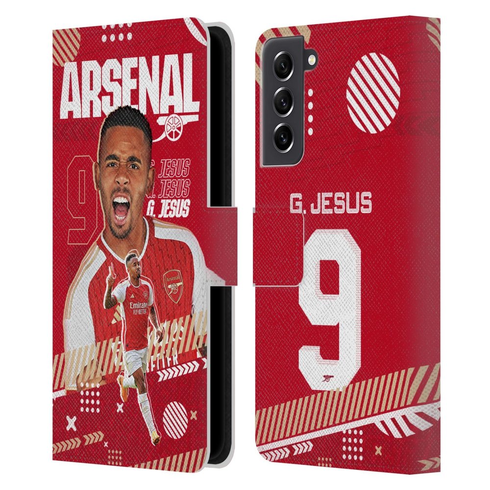 Head Case Designs Officially Licensed Arsenal FC Gabriel Jesus 2023/24 First Team Leather Wallet Case Compatible with Samsung Galaxy S21 FE 5G