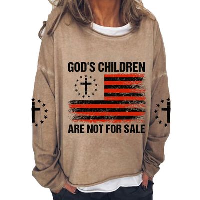 Fiogomis Womens God's Children Are Not for Sale Shirt Women's Faith Respect Jesus Cross Print Long Sleeve T-Shirt Christian Sweatshirts for Women with Sayings on it Inspirational Sweatshirt Khaki