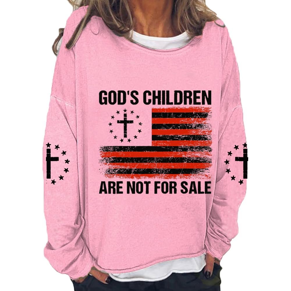 Fiogomis God's Children Are Not for Sale Funny Shirt Plus Size Tops Women Faith Shirts Christian Inspirational Tshirt Gods Children Are Not for Sale Shirt Religious Cross Faith Sweatshirts Pink