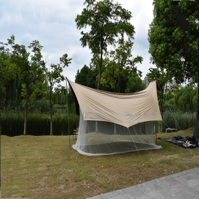 Large Mesh Tent for Camping Nopole Nest Screen House Outdoor Camping Net Under Canopy Sunshelter 3-6 Person Champagne Color (Medium Size net)