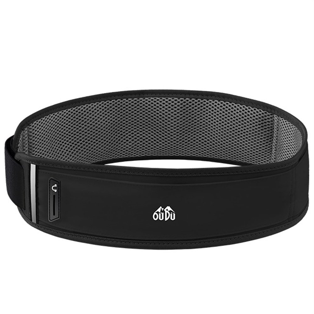 GIBZ Running Belts Waterproof Fanny Pack Reflective Running Waist Pouch Phone holder Adjustable Sports Money Belt with Headphone Port, Black not included bottle, L: Fit for waist: 31-42"