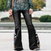 Women's Embroidered Bell Bottom Denim Jeans Stretch Butt Flare Lifting Vintage Washed Jeans Wide Leg Black Denim Jeans Pants L view 2