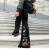Women's Embroidered Bell Bottom Denim Jeans Stretch Butt Flare Lifting Vintage Washed Jeans Wide Leg Black Denim Jeans Pants L view 3