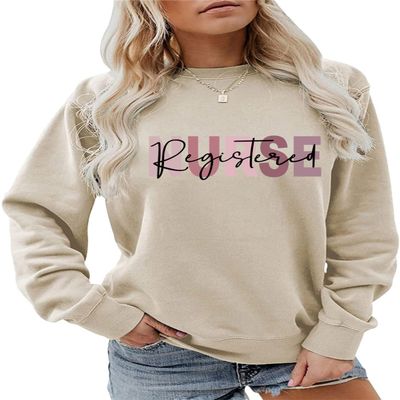 ESIKAH Women's RN Emergency Room Nurse Sweatshirt - Casual Crewneck Pullover Top - Beige