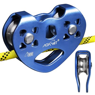 Zip Line Pulley 8-13mm Climbing Pulley Cable Rope Durable Aluminum Stainless Steel Roller Double Tandem Speed Dual Pulley 25KN for Backyard Zipline Hauling Rigging Mountaineering Rescue Climbing Gear