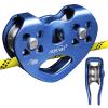 Zip Line Pulley 8-13mm Climbing Pulley Cable Rope Durable Aluminum Stainless Steel Roller Double Tandem Speed Dual Pulley 25KN for Backyard Zipline Hauling Rigging Mountaineering Rescue Climbing Gear view 1