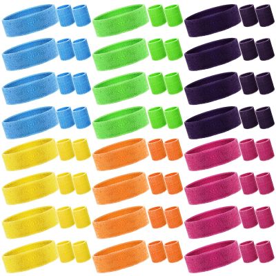 72 Pcs 80s Neon Headbands Sweatband Set, Include 24 Sports Headbands and 48 Sweat Wristbands Bulk for Woman Man (Stylish)