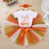 AWIBMK Baby Girl 1st Birthday Outfit Cow Giraffe Romper Tutu Skirt Headband Cake Smash Photo Shoot 3Pcs Clothes Set, Orange Half Way to One, 0-6 Months view 2