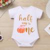 AWIBMK Baby Girl 1st Birthday Outfit Cow Giraffe Romper Tutu Skirt Headband Cake Smash Photo Shoot 3Pcs Clothes Set, Orange Half Way to One, 0-6 Months view 4