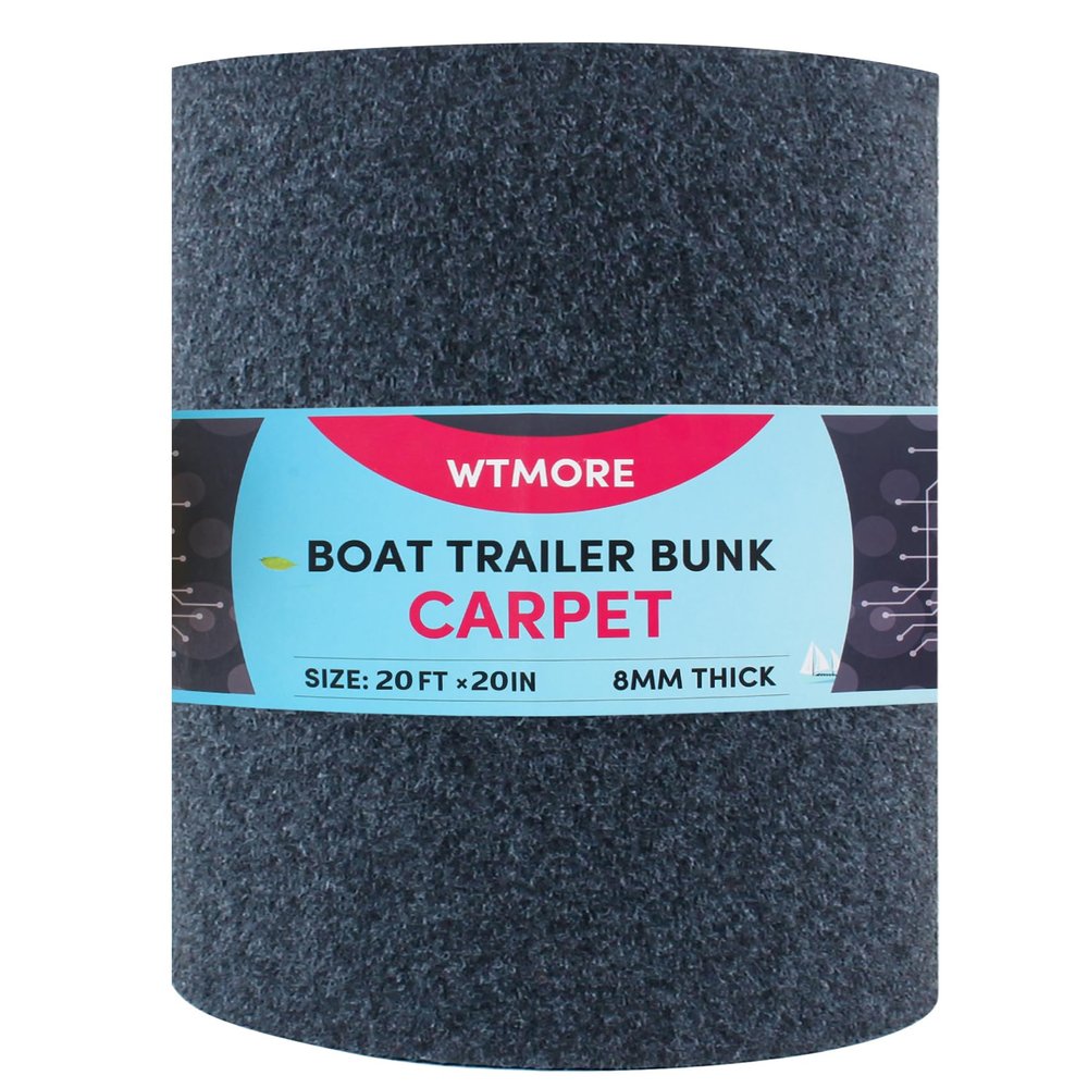 Gray Boat Trailer Bunk Carpet, 20 inch x 20 feet Bunk Carpet for Boat Trailers or Jet Ski Ramps, Polyester, Glue Down Installation, Marine Grade, UV Resistant, Thick 8mm Pile Height(1 Pack)
