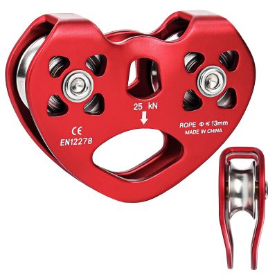 Zip Line Pulley 8-13mm Climbing Pulley Cable Rope Durable Aluminum Stainless Steel Roller Double Tandem Speed Dual Pulley 25KN for Backyard Zipline Hauling Rigging Mountaineering Rescue Climbing Gear