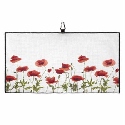 SEVENBABU Golf Towels for Golf Bags with Clip - Funny Microfiber Waffle Pattern Golf Towel Red Poppy Flowers Golf Accessories for Men and Women Gifts 24x16 Inch