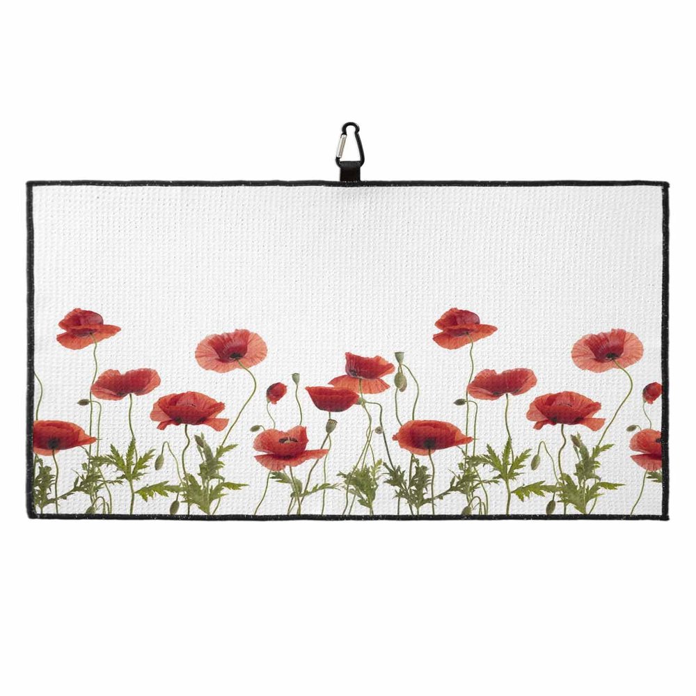SEVENBABU Golf Towels for Golf Bags with Clip - Funny Microfiber Waffle Pattern Golf Towel Red Poppy Flowers Golf Accessories for Men and Women Gifts 24x16 Inch