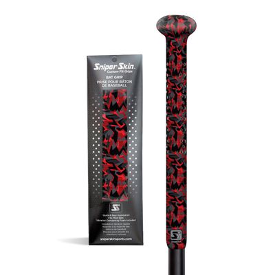 Sniper Skin Baseball Heat-Activated Bat Grip, Easy Install Tacked Non-Slip for Baseball & Softball Sports, Custom Fit Wrap That Lasts Up to 3 Times Longer - Red Geo Camo