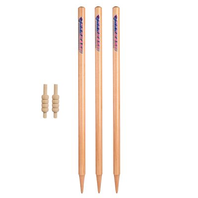 Naqqash Sports Pack of 3 Cricket wickets with 2 bails - Natural Color Portable Cricket wickets Wood, Set of 3 Stumps for Cricket with 2 bails, Cricket Wicket