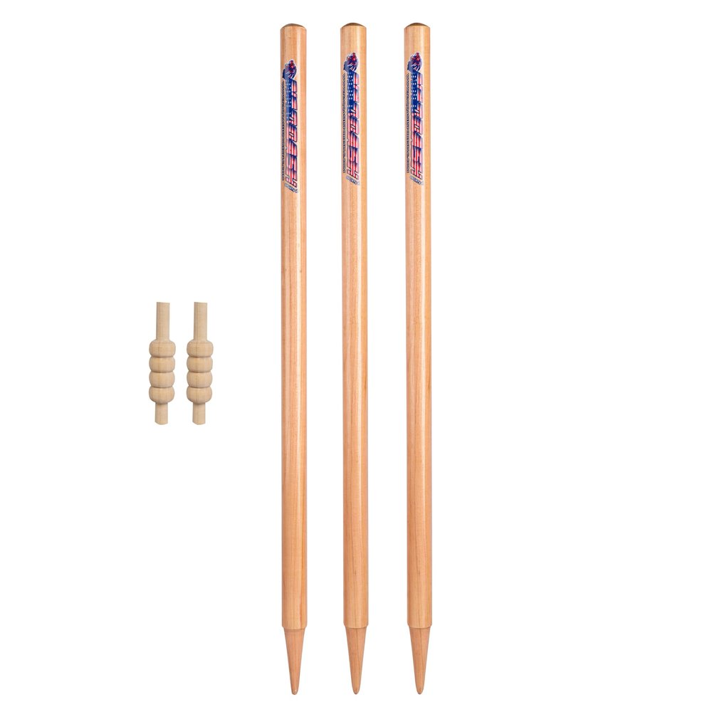 Naqqash Sports Pack of 3 Cricket wickets with 2 bails - Natural Color Portable Cricket wickets Wood, Set of 3 Stumps for Cricket with 2 bails, Cricket Wicket