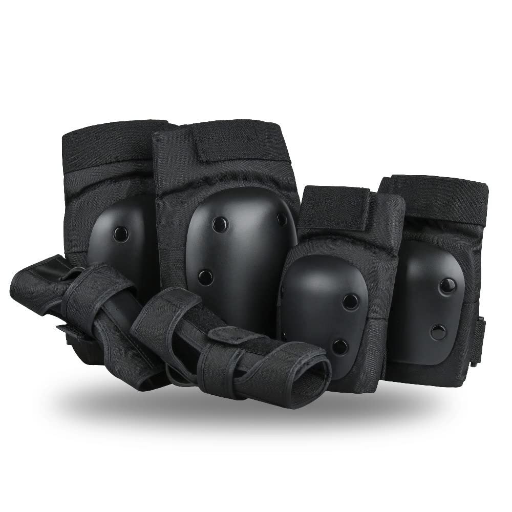HUFFA Knee Pads Elbows Pads Wrist Guards 3 in 1 Safety Protective Gear Set for Skateboarding, Inline Roller Skating Bike (Color : Black, Size : Large)