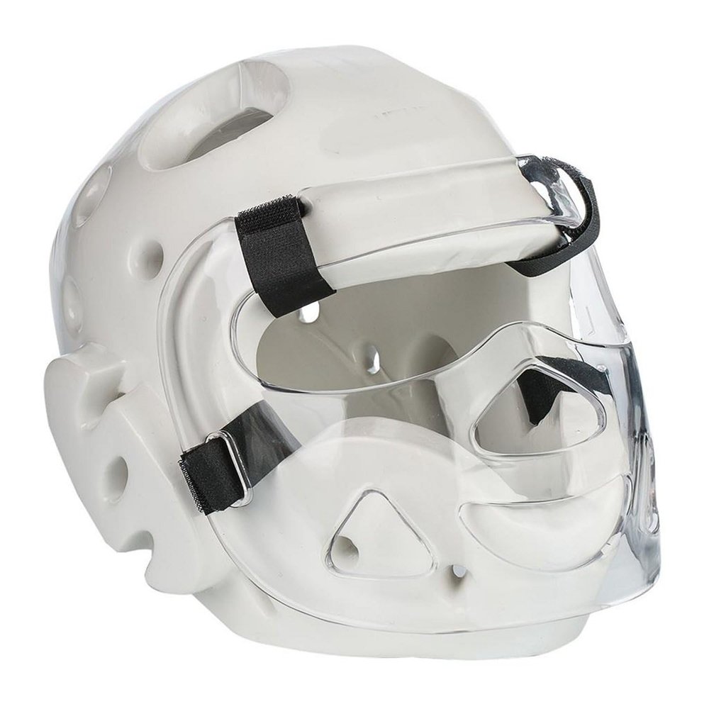 Karate Sparring Full Head Gear with face Shield (White, Adult Small)
