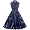 50s Dresses Vintage Button Down Shirt Dress Retro Rockabilly Sleeveless Polka Dot Audrey Prom Party Dress for Girls Navy view 1