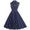 50s Dresses Vintage Button Down Shirt Dress Retro Rockabilly Sleeveless Polka Dot Audrey Prom Party Dress for Girls Navy view 2