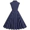 50s Dresses Vintage Button Down Shirt Dress Retro Rockabilly Sleeveless Polka Dot Audrey Prom Party Dress for Girls Navy view 4