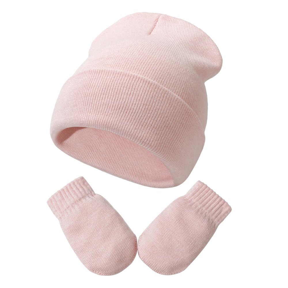 Baby Beanie Hat Gloves Set, Kids Winter Warm Knit Hat with glvoes,Toddler Soft Beanie for Little Boys Little Girls Children