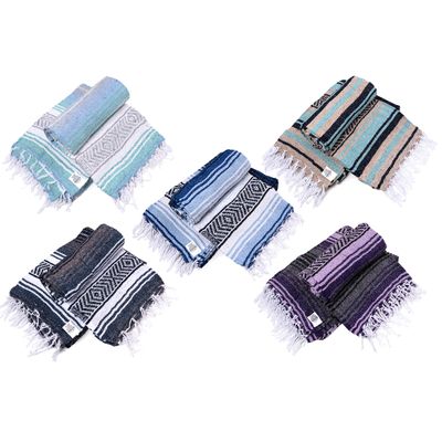 La Montana Authentic Mexican Blanket (10-Pack) - 74in x 50in Woven in Mexico - Falsa Throw for Yoga Studio, Picnic/Camping/Beach, Saddle Blanket, Bed/Home Decor (Assorted Popular)