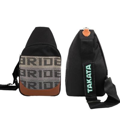 W-POWER JDM Bride Racing Backpack Brown Bottom with TAK Adjustable Straps, Gradation Crossbody Shoulder Daypack (GDN - Black Strap)