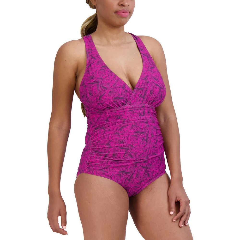 Eddie Bauer Womens Midweight Ruched Shaping One Piece Swimsuit (Medium, Pink)