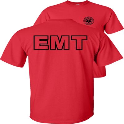 EMT T-Shirt Emergency Medical Technician-Black Design-Red-L
