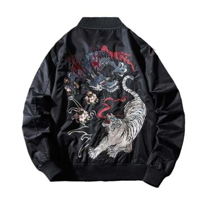 MQMYJSP Sukajan Jacket For Men Tiger Dragon Embroidered Ma-1 Streetwear Varsity Japan Baseball Coat Spring Winter Spring Thin XS