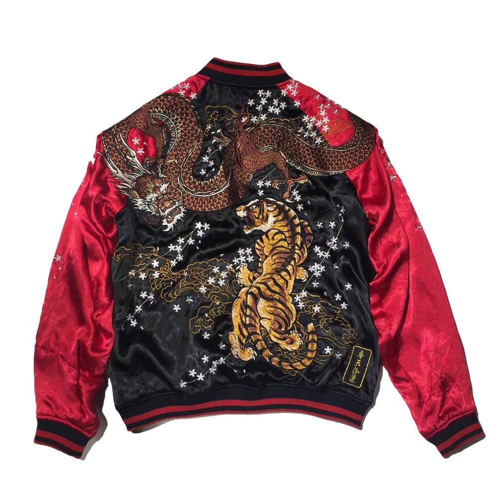 MQMYJSP Men's Yokosuka Reversible Jacket Embroidered Dragon Tiger Baseball Uniform High Street Coats as show XS
