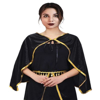 Aukmla Velvet Cape Short Halloween Cloak Cosplay Costume Shawl Wrap with Gold Sequin Edge for Women and Girls (Black)