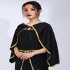 Aukmla Velvet Cape Short Halloween Cloak Cosplay Costume Shawl Wrap with Gold Sequin Edge for Women and Girls (Black) view 3