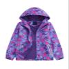 C2M Girls Rain Jacket Waterproof Hooded Raincoats Fleece Lined Windbreakers for Kids Purple Flowers 6-7
